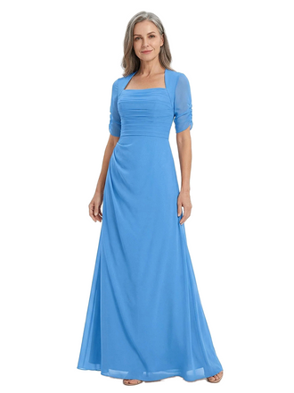 ChicSew Elegant Short Sleeves Ruched Chiffon A-Line Mother Of The Groom Dress