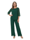 ChicSew Scoop 3/4 Sleeve Chiffon Two-Piece Mother of the Bride Pant Suit