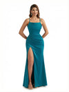 Elegant Spaghetti Straps Silky Satin Mermaid Long Evening Gown Dresses For Women
