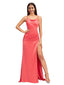 Elegant Spaghetti Straps Cowl Mermaid Side Slit Soft Satin Floor Length Bridesmaid Dresses