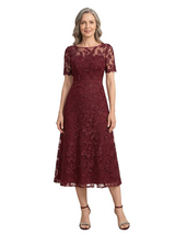 ChicSew Classy Lace A-Line Midi Mother Of The Bride Dress With Short Sleeves Illusion Neckline