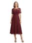 ChicSew Classy Lace A-Line Midi Mother Of The Bride Dress With Short Sleeves Illusion Neckline