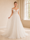 ChicSew Elegant Off The Shoulder V-Neck A-Line Floor-Length Lace Tulle Wedding Dresses