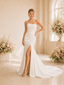 ChicSew Elegant Strapless Crepe Mermaid Side Slit Ruched Foor-Length Wedding Dress With Train