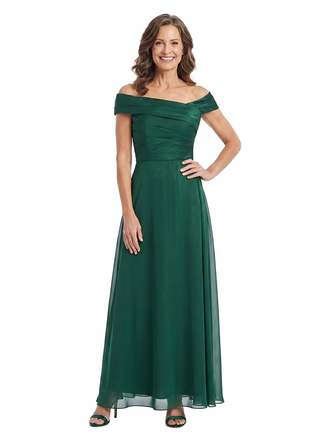 ChicSew Off The Shoulder Ruched Satin Chiffon Floor Length A-Line Mother of the Bride Dress
