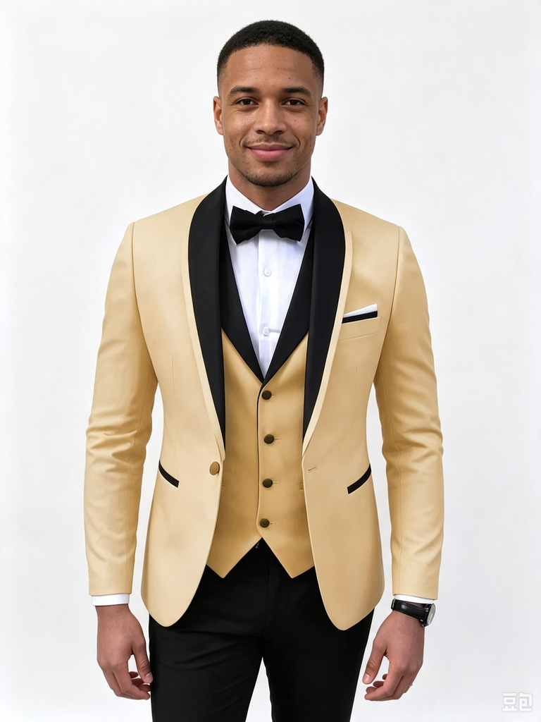 Classic 2 Piece Gold Men's Suit with Regular Fit and Sophisticated Peak Lapel