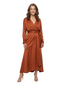 ChicSew Sophisticated V-Neck A-Line Mother Of The Groom Dresses Long Sleeves Belted Satin Wrap Maxi Gown