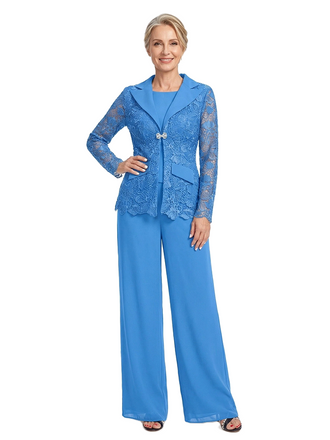 ChicSew Notched Lapel Lace Blazer Matching Wide Leg Pant Suit Formal Mother Of The Bride And Groom Outfits