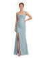 Elegant Cowl Spaghetti Straps Side Slit Floral Burnout Chiffon Mermaid Formal Evening Dresses