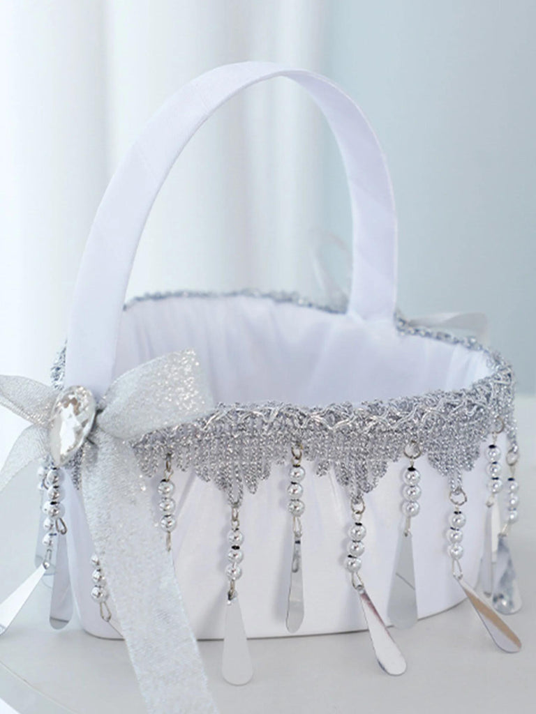 Heart Shape Gold and Silver Tassel Lace Flower Basket, HL-5819