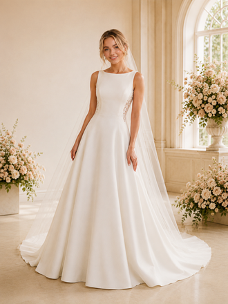 ChicSew Elegant Jewel Lace A-Line Crepe Sleeveless Floor-Length Wedding Dress