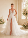ChicSew Glam Spaghetti Straps A-Line Sleeveless Lace Glitter Tulle Long Wedding Dresses
