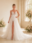 ChicSew Glam Spaghetti Straps A-Line Sleeveless Lace Glitter Tulle Long Wedding Dresses