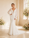 ChicSew Sexy Mermaid Crepe Deep V-Neck Long Tulle Sleeves Floor-Length Wedding Dress