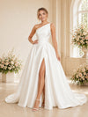 ChicSew Elegant A-line One Shoulder Ruching Satin Wedding Dresses With Side Slit