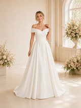 ChicSew Elegant Off Shoulder V-Neck Crepe A-Line Long Wedding Dresses Online