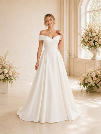 ChicSew Elegant Off Shoulder V-Neck Crepe A-Line Long Wedding Dresses Online