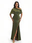 Women's Asymmetrical Mermaid Soft Satin Long Formal Dresses Side Slit