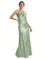 Elegant Jacquard Satin Cowl Sleeveless Sheath Long Formal Evening Dresses