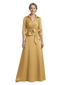 ChicSew V-Neck 3/4 Sleeve Satin Belted Bow Detail Floor Length Satin Modern Mother Of The Bride And Groom Dresses