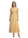 ChicSew Scoop Flutter Sleeve Lace Midi Chiffon Mom Of The Groom Dresses