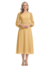 ChicSew Scoop 3/4 Sleeve Rhinestone Waist Tea Length Chiffon Mother Of The Bride And Groom Dresses