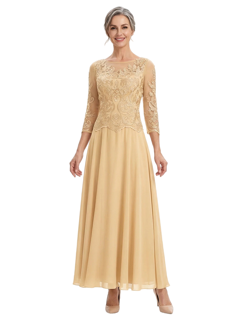 ChicSew Illusion 3/4 Sleeve Lace Ankle Length Chiffon Fancy Mother of the Bride Dresses