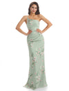 Elegant One Shoulder Mermaid Long Satin Floral Formal Dresses For Women