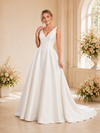ChicSew Fancy Elegant A-Line V-Neck Satin Maxi Long Wedding Dress