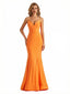 Trendy V-Neck Spaghetti Straps Jersey Mermaid Floor Length Evening Formal Dresses