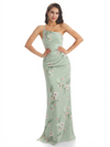 Elegant One Shoulder Mermaid Long Satin Floral Formal Dresses For Women Side Slit