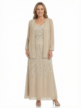 Chicsew Sparkly V-Neck Sleeveless Chiffon Mother Of The Bride Dresses With Jacket