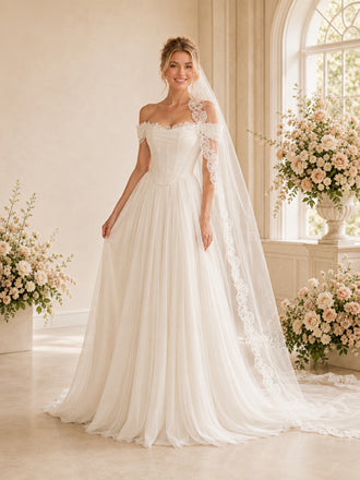 ChicSew Simple Off The Shoulder Boning Tulle A-Line Floor-Length Wedding Dresses