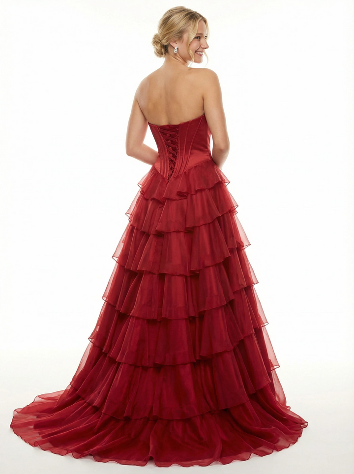 Modern Ruffle Chiffon Beaded Sweetheart Long Party Prom Dresses
