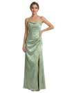 Elegant Jacquard Satin Spaghetti Straps Mermaid Long Formal Evening Dresses