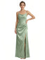 Elegant Jacquard Satin Spaghetti Straps Mermaid Long Formal Evening Dresses