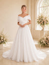 ChicSew Elegant Off The Shoulder Ruching Sleeveless Tulle A-Line Long Wedding Dress