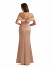 Elegant Off The Shoulder Mermaid Silky Satin Long Formal Dresses Side Slit