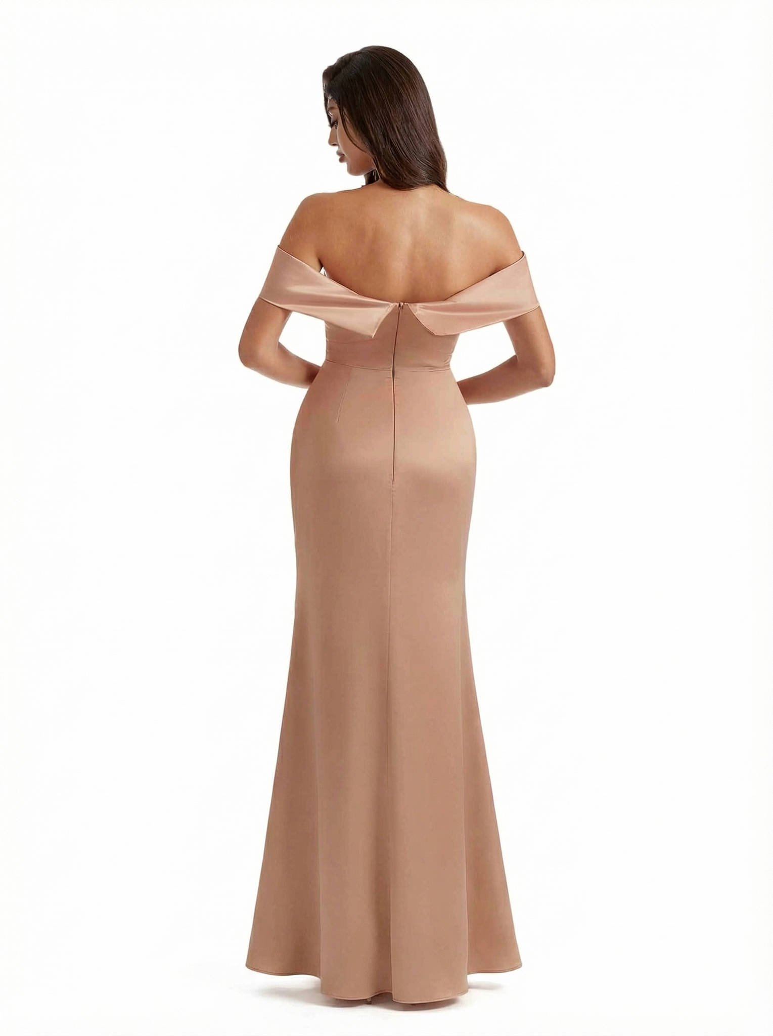 Elegant Off The Shoulder Mermaid Silky Satin Long Formal Dresses Side Slit