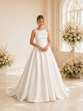 ChicSew Classic Jewel Sleeveless Satin A-Line  Floor-Length Wedding Dresses
