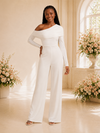 ChicSew Modern Asymmetrical Neck Long Sleeves Crepe Floor-Length Wedding Jumpsuit