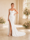 ChicSew Fancy Spaghetti Straps Ruched Satin Mermaid Side Slit Floor-Length Wedding Dress