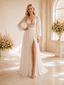 ChicSew Beautiful A-line V-Neck Long Sleeves Lace Tulle Side Slit Maxi Wedding Dresses Online