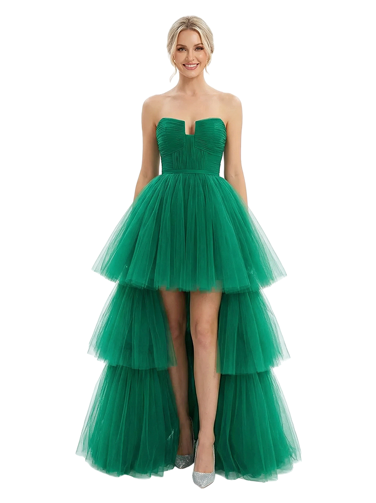ChicSew Tulle Strapless Sleeveless A Line Long Party Ball Gown Prom Dresses