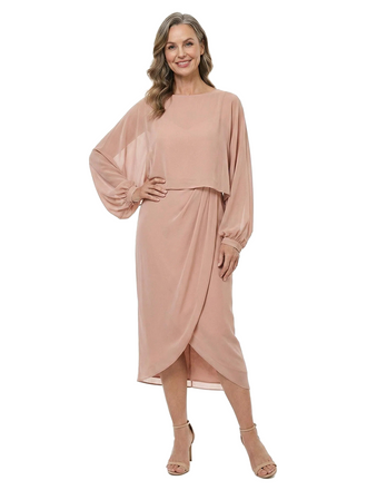 ChicSew Sabrina Long Sleeve Chiffon Sheath Tea-Length Mother Of The Bride And Groom Dresses