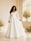 ChicSew Elegant Square Neck Long Chiffon Sleeves Crepe A-Line Maxi Wedding Dress