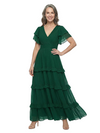ChicSew V-Neck Flutter Sleeve Tiered Ruffle Long Chiffon Mother of the Bride Dresses
