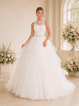 ChicSew Classy Illusion A-Line Lace Sleeveless Floor-Length Wedding Dresses With Button