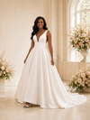 ChicSew Simple V-Neck Satin A-Line Sleeveless Floor-Length Wedding Dress