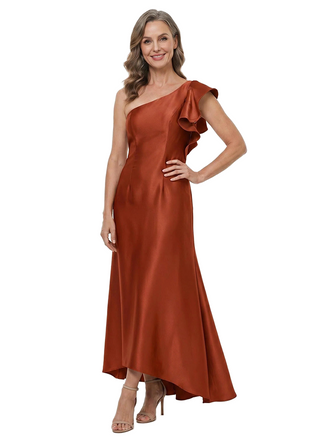 ChicSew One Shoulder Ruffle Mother Of The Groom Dress Satin High Low Hemline Fancy Attire